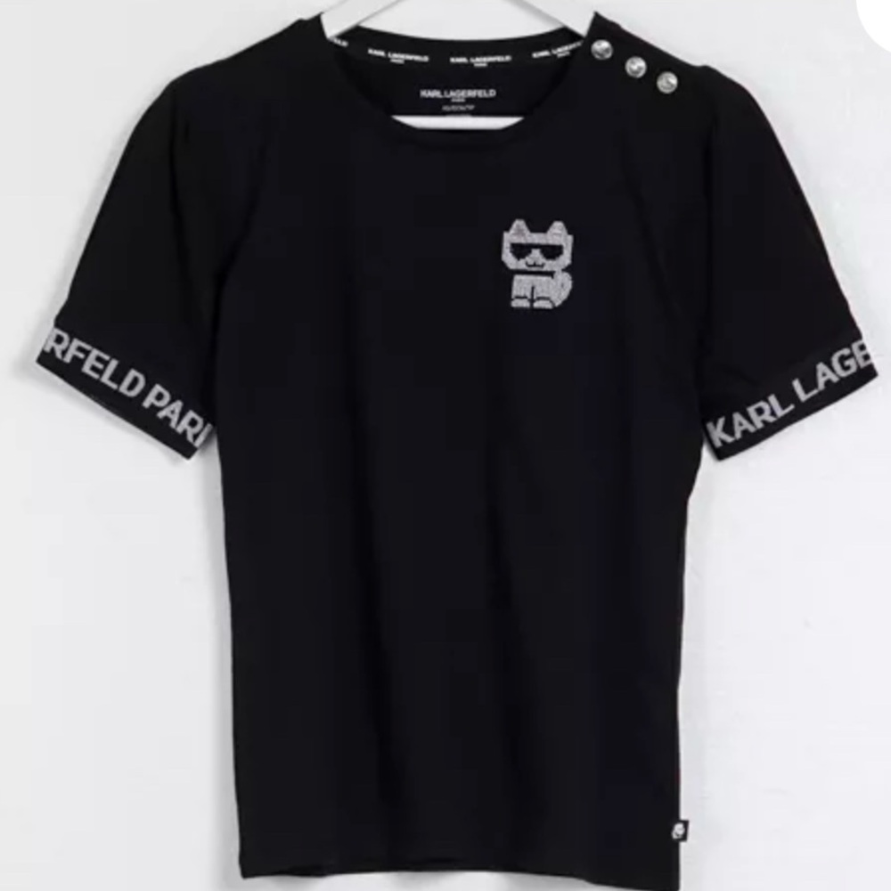 Brand new No Tag Karl Lagerfeld logo Tee Black Short Sleeve Tee with Embroidered